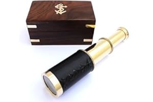 SMIZZY ; (RE)TOUCHING LIVES Smizzy 6" Handheld Brass Telescope with Wooden Box - Maritime Pirate Navigation
