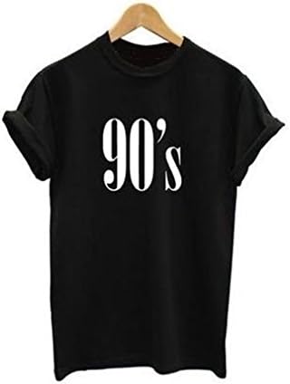 HUEGEY 90'S Letters Women T Shirt Cotton Casual Funny Shirts Black XXS