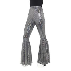 Smiffys Pantalones Acampanados, Plateado, para Mujer