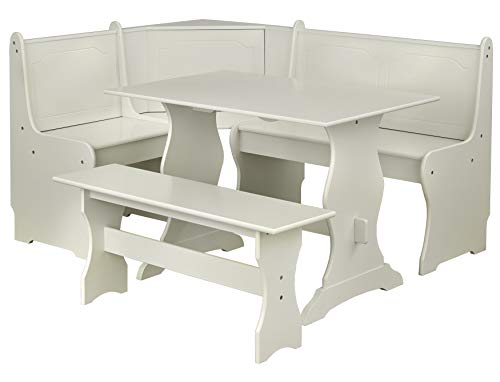Target Marketing Systems 3 Piece Breakfast Nook Dining Set with a L-Shaped Storage Bench and a Trestle Style Dining Table and Bench, Antique White - Thumbnail 6