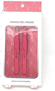 REVELE Stainless Steel Soft Touch Slant Head Tweezers with Pointed Head Tweezers DUO | Rasberry Pink Color