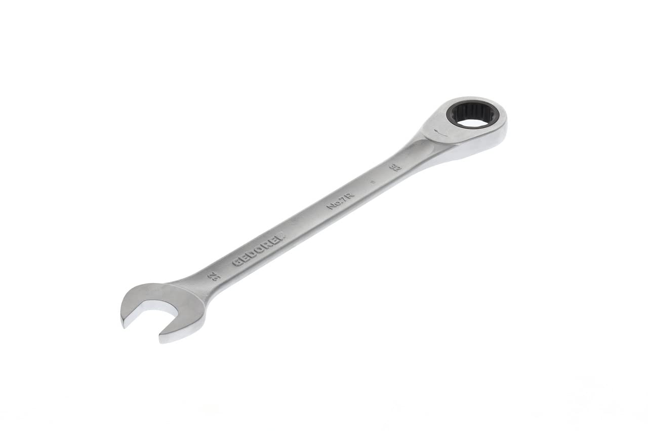 GEDORE Open-ended spanner with ring ratchet, AF 32 mm, Flat, Bi-hex, UD profile, Spanner, 7 R 32