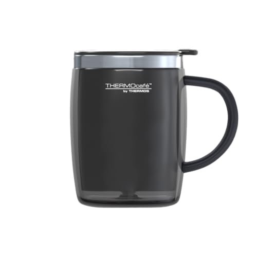 ThermoCafe - Taza de Viaje Termo para Viajes (450 ml), Acero Inoxidable, Gun Metal, 13 x 9 x 12 cm