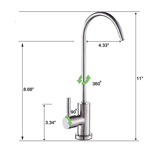 ESOW Kitchen Water Filter Faucet, 100% Lead-Free Drinking Water Faucet Fits most Reverse Osmosis Units or Water Filtration System in Non-Air Gap, Stainless Steel 304 Body Brushed Nickel Finish - Thumbnail 6