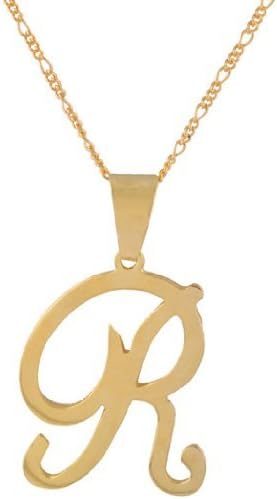 Two Year Warranty Gold Overlay Script Letter R Pendant with an 18 Inch Necklace (T-190)