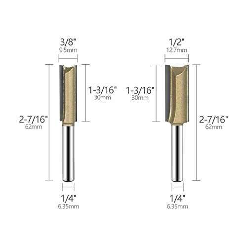 4pcs Tungsten Carbide Double Flute Straight Router Bits Wood Router Bit 1/4 Inch Shank Set for Woodworking Groove Chisel bits