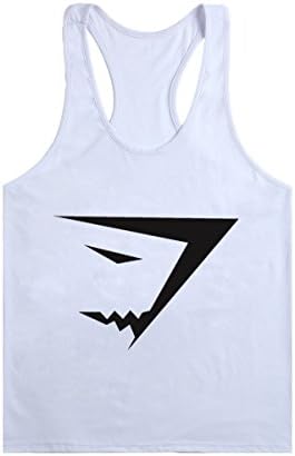 YAMQL Men Gym Muscle Sleeveless Shirt Tank Top T-shirt Bodybuilding Sport Vest (L, White)