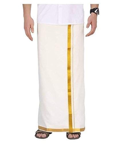 Men's Cotton Dhoti Lungi with Borders (White, 2m)