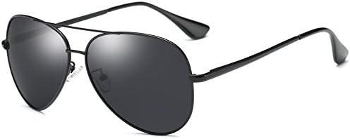 Military Style Classic Aviator Sunglasses For Men Women polarized With Accessories-UV400 Protection Large Metal Frame (Black Lens Black Frame)