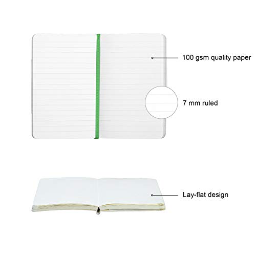 2-Pack Pocket Notebook Journal Notepad Small, College Ruled, 3.6" x 5.5", Faux Leather Soft Cover Mini Journal, 100 GSM Thick Paper, Inner Pocket (Green Lined)