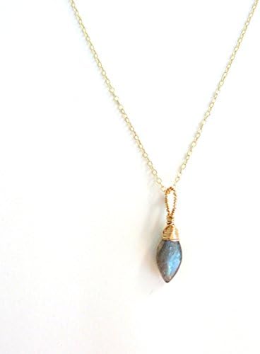 14K Gold Filled Marquise Shaped Flash Labradorite Necklace (18 Inches)