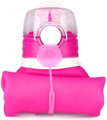 Collapsible Water Bottle with Handle - Large 26 oz 750 ml | Foldable Travel and Sports Water Bottle, Non Toxic BPA Free Silicone, Rolls Up for Compact Storage Size (Pink)
