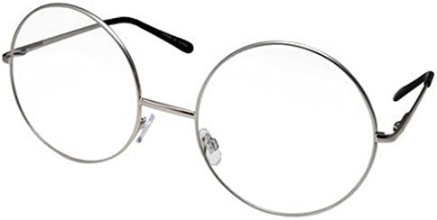 Vintage Super Oversized Round Circle Silver Frame Clear Lens Glasses
