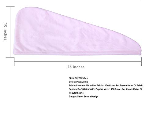 KOWUEN Premium Microfiber Hair Towel for Long Hair, 2 Pack Hair Turbans for Wet Hair, Super Absorbent Rapid Dry Hair Towel Wrap Wet Hair Towel for Curly Hair (Pink+Blue)