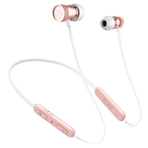 Picun Bluetooth Headphones Neckband 20H Playtime, Wireless Earbuds Bluetooth 5.0 with Microphone, Magnetic Sport Gym in-Ear Earphones for Running Workout IPX5 Sweatproof (Rose Gold)