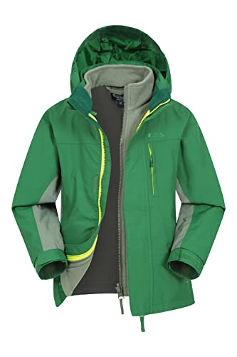 Mountain Warehouse Cannonball Kids 3 in 1 Waterproof Jacket - Breathable Triclimate Rain Jacket, Taped Seams Kids Coat, Detachable Hood - Kids Coat for Walking Khaki (01) Teen Size 13 Years