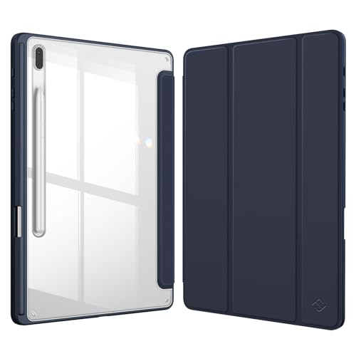 FINTIE Hybrid Slim Case for Samsung Galaxy Tab S8 Plus / S8+ 2022/S7 FE 2021/S7 Plus 2020 12.4 Inch with S Pen Holder, Shockproof Cover with Clear Transparent Back Shell, Auto Wake/Sleep,Navy
