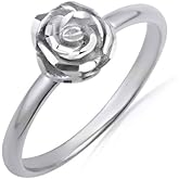 Sparkle Cut Rose Flower Fine Ring Real Solid .925 Steling Silver