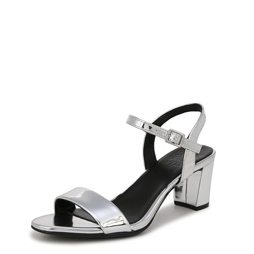 Naturalizer Womens Bristol Ankle Strap Block Heel Dress Sandal Silver Mirror Me…