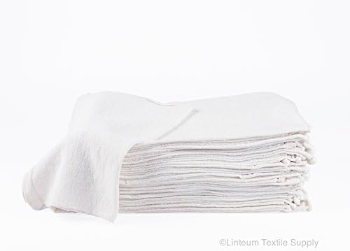 Linteum Textile (100-Pack, 14x14 in, White) AUTO SHOP TOWEL, 100% Cotton Commercial Grade Rags, Ideal for Auto-Mechanic Cleaning & Detailing