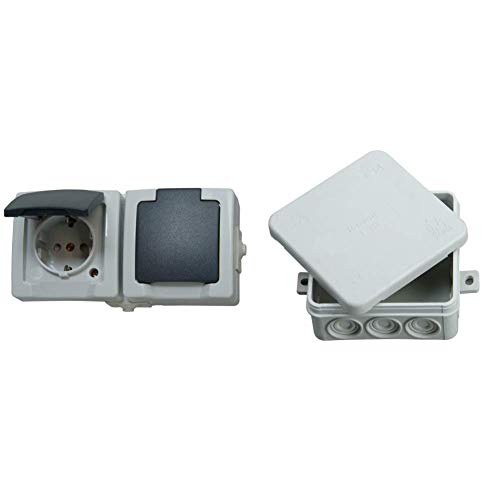 Kopp Nautic Steckdose für Feuchtraum, Aufputz, 250V (16A), 2-fach Schutzkontakt-Steckdose, grau, 137056002 & 347114008…