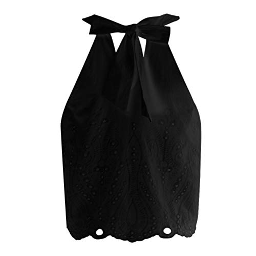 Womens Lace Crochet Sleeveless Tops Sexy Halter Hollow Out Crop Tank Top Blouse Cami Vest Black