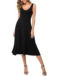 Urban CoCo Vestido sin mangas liso acampanado con bolsillos para mujer