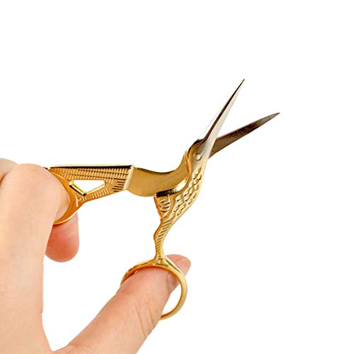 2 Pieces 4.5" Vintage Stork Shape Scissor, Tailor Stainless Steel Shear with Carved Patterns, for Cross Stitch,Embroidery,Sewing, Handcraft,DIY Sharp Scissors (Gold & Silver)