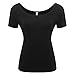 Hilinker Women's Short Sleeve Fitted Big U Neck Modal Blouse Top Basic Solid Scoop Neck T-Shirt Slim Stretchy Shirt (Medium, Black)