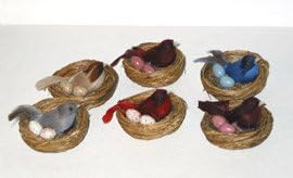 Florence the 2 1/2" feathered Bird in nest with eggs, 6 styles
