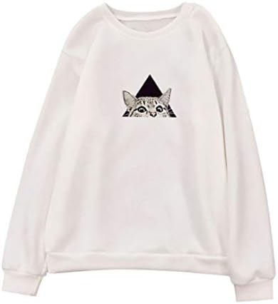 Autumn Unisex Men Women Casual Long Sleeve O-Neck Cat Printed Sweatshirt Pullover Blouse Top