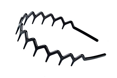 KALIYOTO Zig Zag Headbands, Recycled Plastic Wavy Hair Band with Teeth, Headbands for Women and Men, Classic 90s Hair Accessories, (1 Black Color+1 Brown)