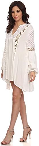 LovPosh Womens Boho Tunic Dress, White (Medium)
