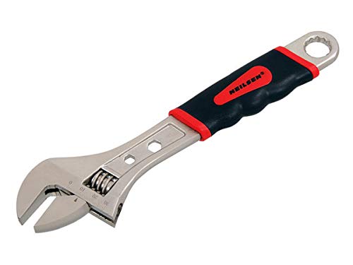 Neilsen CT3117-10in / 250mm Adjustable Spanner with Measurement Jaw, Hex Torque Holes and Soft Grip TPR Handle