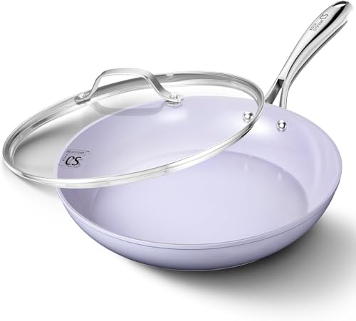 KOCH SYSTEME CS 26 cm Nonstick Frying Pan with Lid, 10 Inch Frying Pan with Ceramic Coating, Nonstick Skillet with Lid, Oven Safe, Induction Compatible, Dishwasher Safe, Gradient Purple