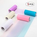 Konsait 5Pack 6INCH x 125Yards Tulle Rolls Tulle Spool Assortment for Table Runner Chair Sash Bow Pet Tutu Skirt Sewing Crafting Fabric Wedding Halloween Party Gift Ribbon(Unicorn Mermaids Decor)