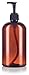 JUVITUS 16 oz Amber Boston Round PET Plastic Bottles with Black Lotion Pump (3 pack)