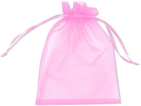 100 Pcs Large Mesh Bags with Drawstring, Organza Drawstring Gift Bags Jewelry Pouches, 25x35cm PLECUPE Transparent Organza Bags Gift Bags for Christmas Wedding Favor Party Birthday Bags - Pink