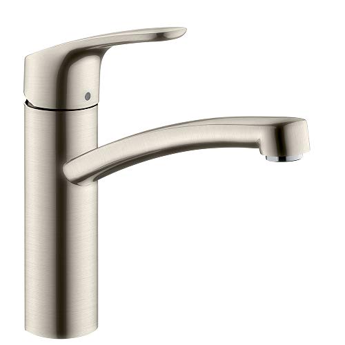hansgrohe Focus Küchenarmatur (Wasserhahn Küche ohne Schlauchbox, 360° schwenkbar, hoher Auslauf 160mm) Edelstahl Finish