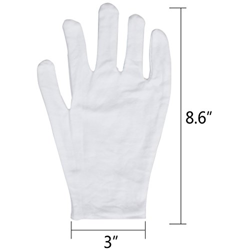Amariver White Cotton Gloves, 6 Pairs 8.6'' Large Size Thicker Works Lining Gloves for Coin Jewelry Silver Inspection Formal Marching Band Parade, 12 Pieces Gloves in Total