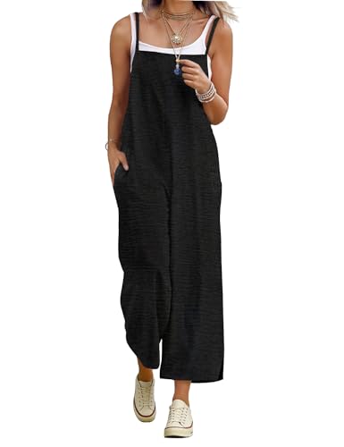 YESNO Women Casual Summer Jumpsuits Wide Leg Cropped Overalls Adjustable Straps Loose Fit Rompers with Pockets XL PZ8 BLACK at Amazon