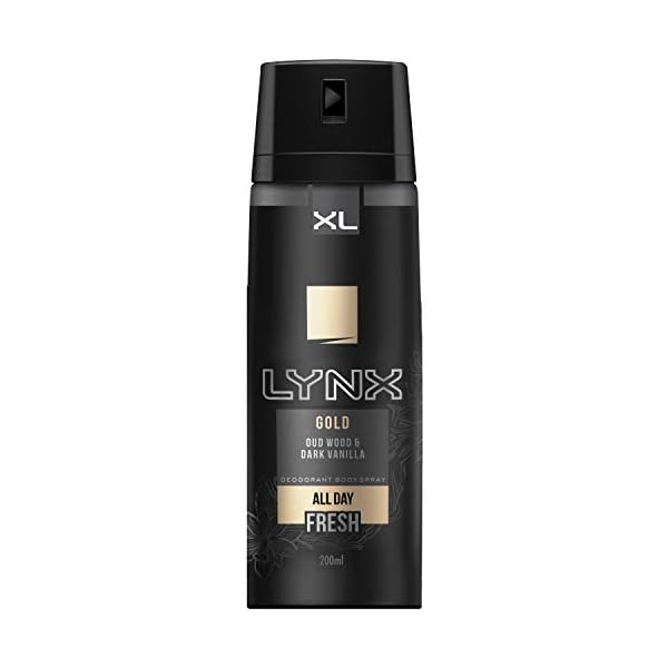 Lynx-Gold-Mens-Fragrance-Aluminium-Free-Masculine-Body-Spray-Deodorant-Fresh-And-Long-Lasting-Odour-Protection-Bulk-3-Month-Supply-6-x-200ml Lynx Gold Male Bodyspray 48 hr Fresh Aluminium Free Deodorant for Men, 200 ml (Pack of 6)