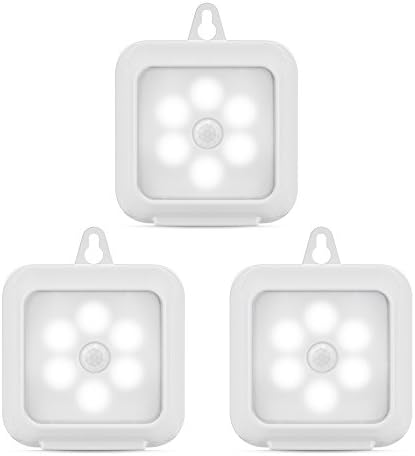 Motion Sensor Light,6 LED Bulbs Cordless Battery-Powered Stick-anywhere Magnetic LED Night Lights, Step Safe Lights for Hallway, Bathroom, Bedroom, Kitchen, etc. (White - Pack of 3)