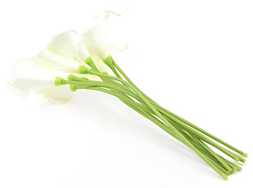 FiveSeasonStuff 10 Stems of Real Touch Calla Lillies (Latex) Artificial Flower Bouquet, Perfect for Wedding, Bridal, Party, Home Office Décor DIY (White & White Pistil) - Thumbnail 2