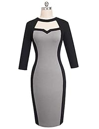 Homeyee B482 - Vestido de cuello redondo para mujer, diseño vintage, manga 3 4