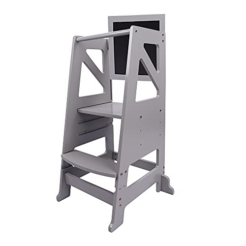 Dripex Kids Kitchen Step Stool, Adjustable Height Wooden Standing Tower with Safety Rail