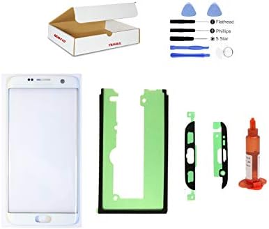 (ERGP) White Front Outer Lens Glass Screen Replacement OEM Grade Compatible Galaxy S7 Edge G935 + Adhesive + Tools + 5ml UV LOCA Liquid Glue (LCD Touch Digitizer not Included)