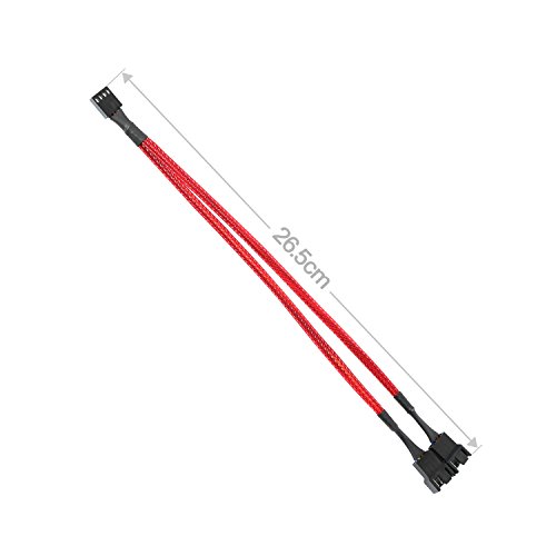 ZEXMTE 4 Pin PWM Fan Case Splitter Cable 1 to 2 Converter Fan Extension Power Cable for Computer PC, Red Sleeved Braided,4 pcak