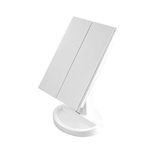 Auxmir Trifold LED Lighted Makeup Mirror, Vanity Mirror with 10X Magnifying Spot Mirror, Dimmable, Touch Screen, Auto Off, 180° Rotation Tabletop Cosmetic Mirror for Makeup, Shaving and Facial Care - Thumbnail 7