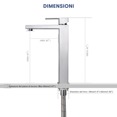 BuntHaus Chrome Bathroom Tap, High Basin Mixer, Bathroom Sink Tap, Adjustable Hot and Cold Water Mixer, Stainless Steel (Silver)